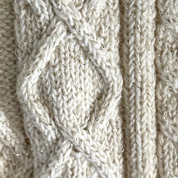 Charter Club Festive Cable Knit Size M Accent Button Metallic Gold Tan Sweater C - Picture 3 of 6